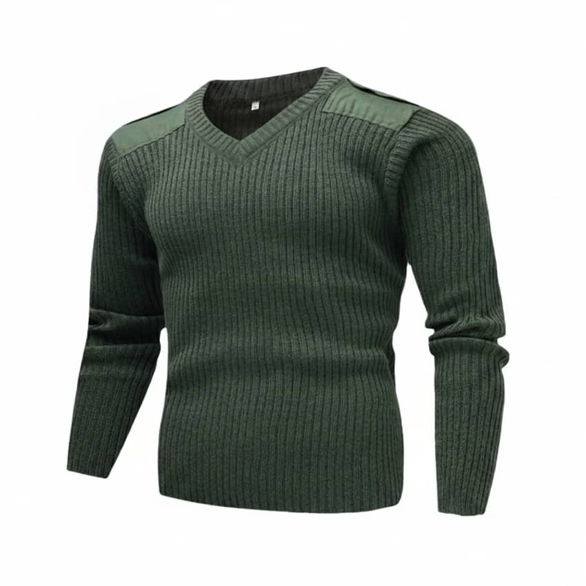 Military-Inspired outdoor sweater in green with ribbed texture for everyday wear