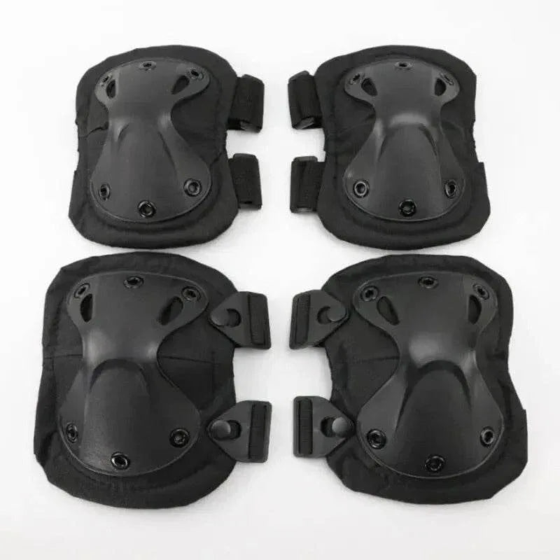 Black knee and elbow pads for protective outdoor use