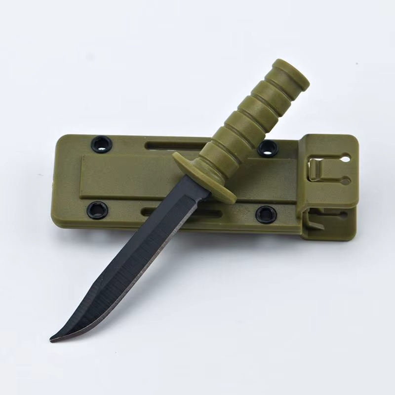 Mini survival knife with a sleek design, green handle, and protective case, ideal for outdoor adventures- Military-Outdoors.com