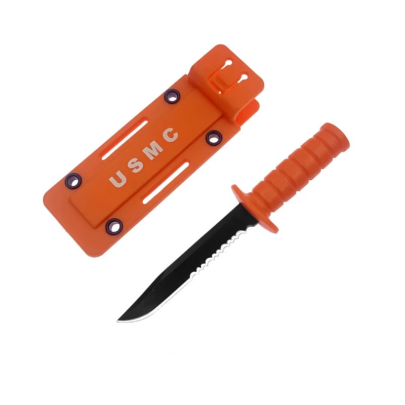 Mini survival knife with a sleek design, orange, and protective case, ideal for outdoor adventures- Military-Outdoors.com