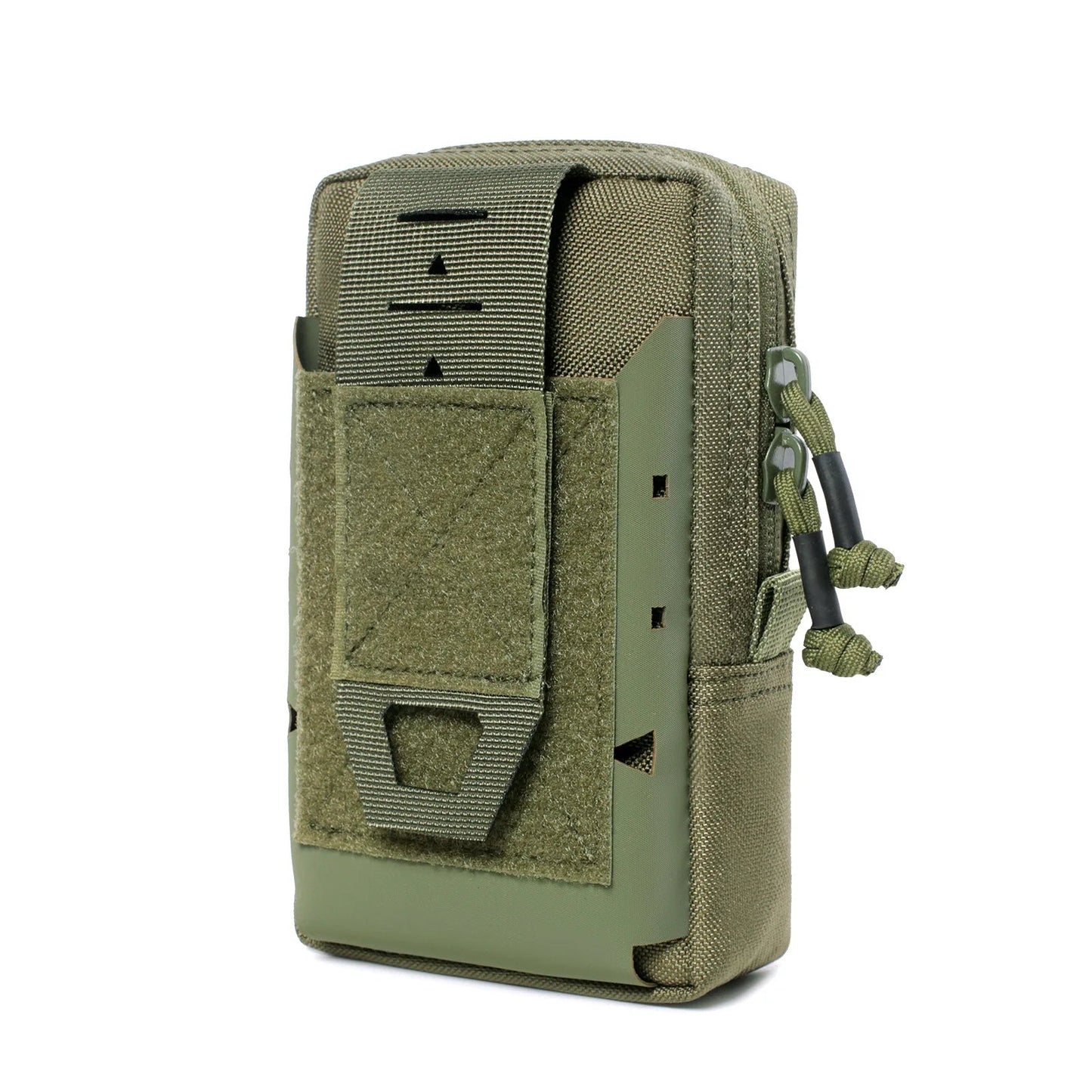 Military multi-function pouch in olive green with durable straps and multiple compartments for storage