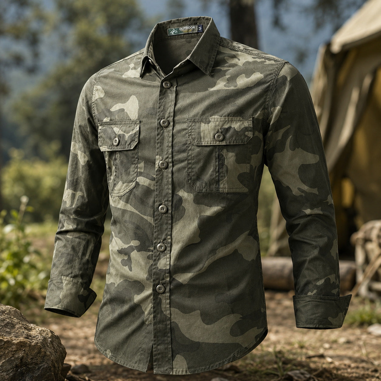 Military-Outdoors Outdoor Camo Shirt in Green for Camping and Hiking