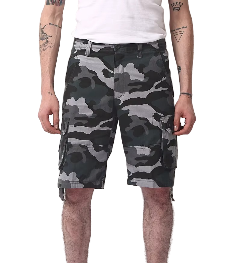 Men's camo outdoor military shorts with multiple pockets for versatile outdoor activities