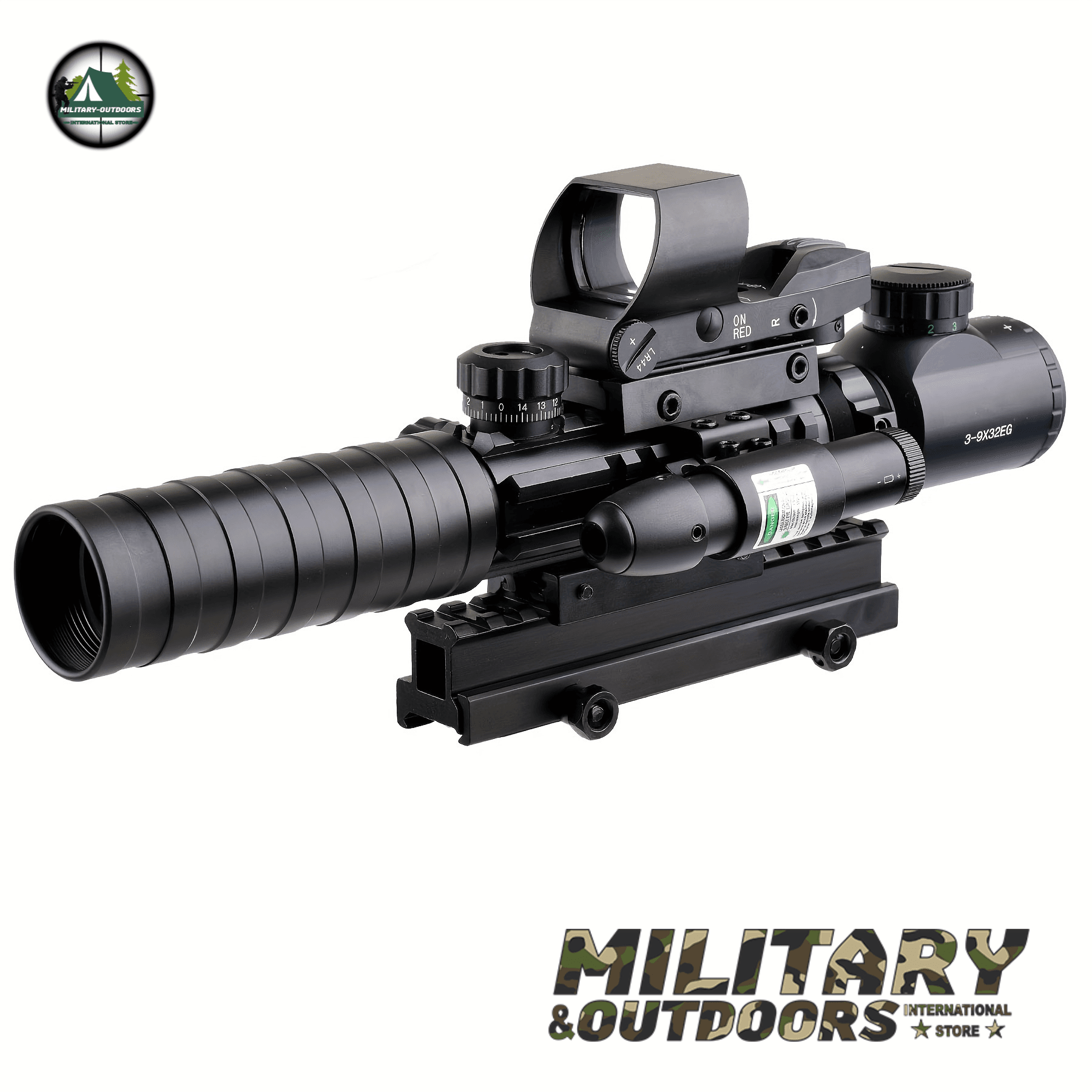 4-in-1 Rifle Scope Combo - 3-9x32mm Red Dot Sight Laser and Slot Riser - Military-Outdoors.com
