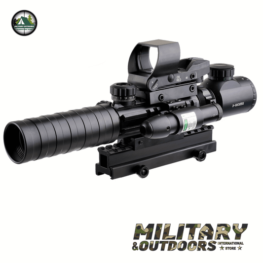 4-in-1 Rifle Scope Combo - 3-9x32mm Red Dot Sight Laser and Slot Riser - Military-Outdoors.com