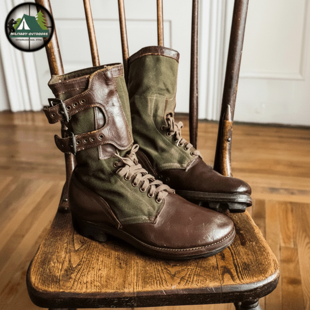 Brown and green archery boots with sturdy design for outdoor use