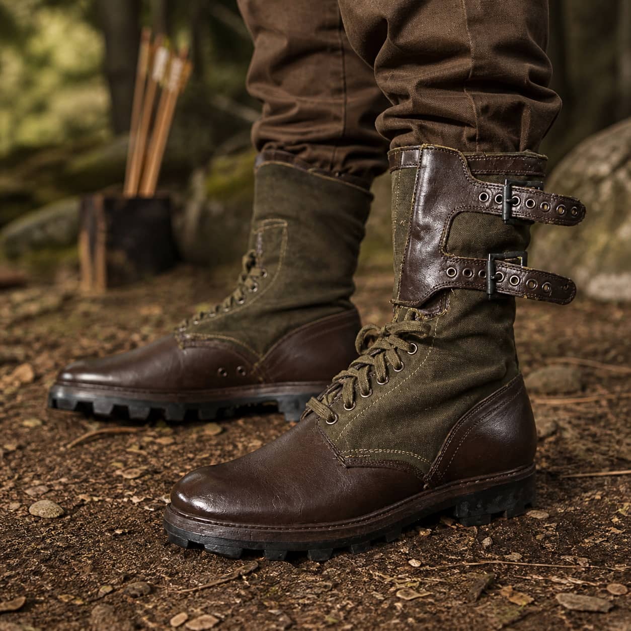 Brown Canvas Archery Boots with Durable Traction Sole for Outdoor Use