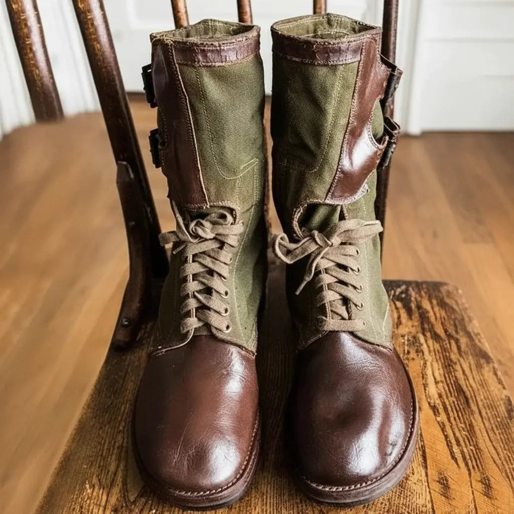 Brown and green archery boots with durable construction for outdoor activities