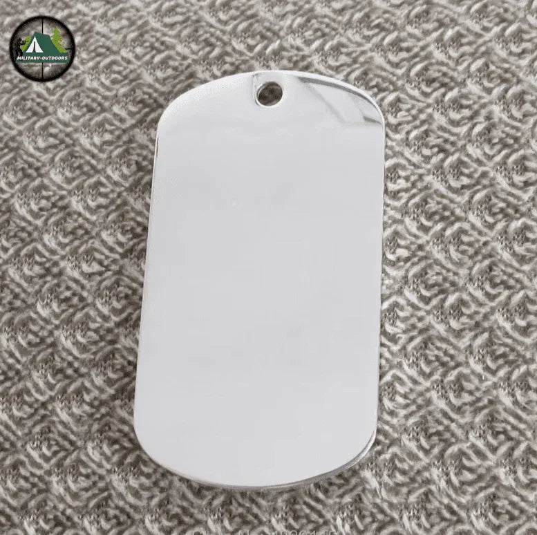Blank dog tags in shiny silver for customization and identification