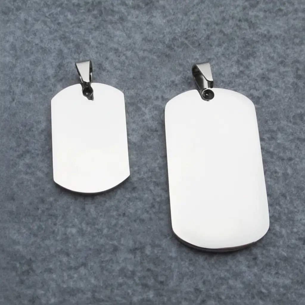 Blank dog tags in two sizes for personalized identification and military use
