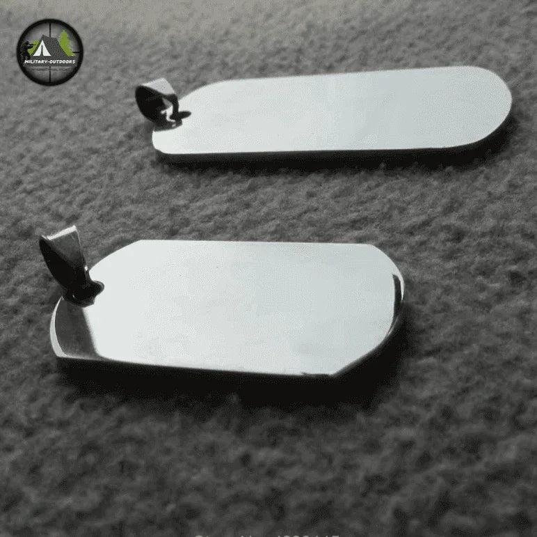 Blank dog tags in silver, ideal for customization and identification