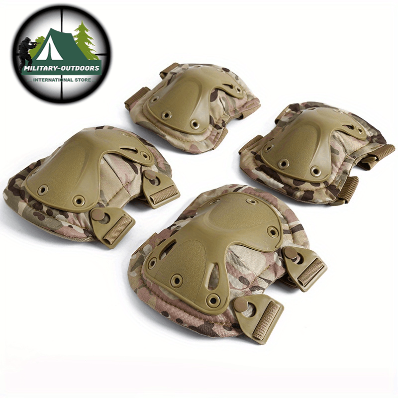 Combat knee and elbow pads set in tan camouflage for optimal protection during outdoor activities