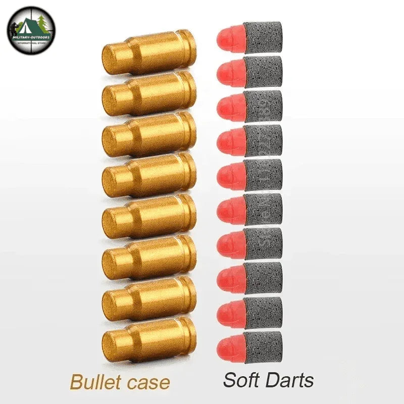 Electric toy blaster bullet case and soft darts for enhanced play