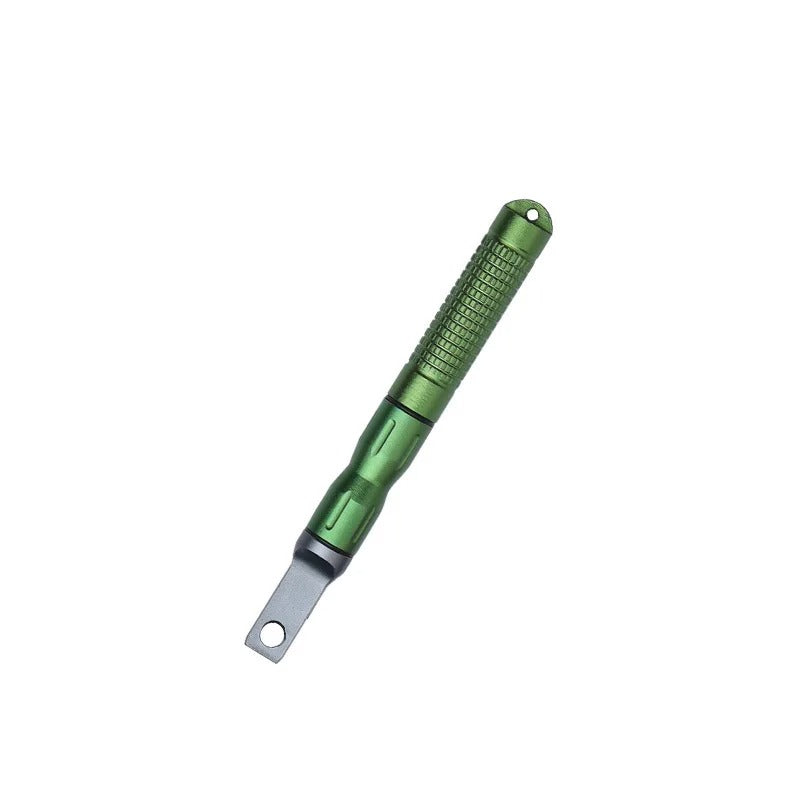 Green emergency fire starter stick designed for efficient fire making during camping trips