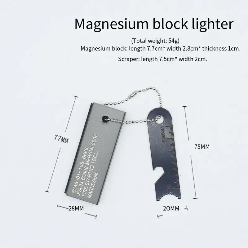 Emergency fire starter stick with magnesium block and scraper for outdoor camping use