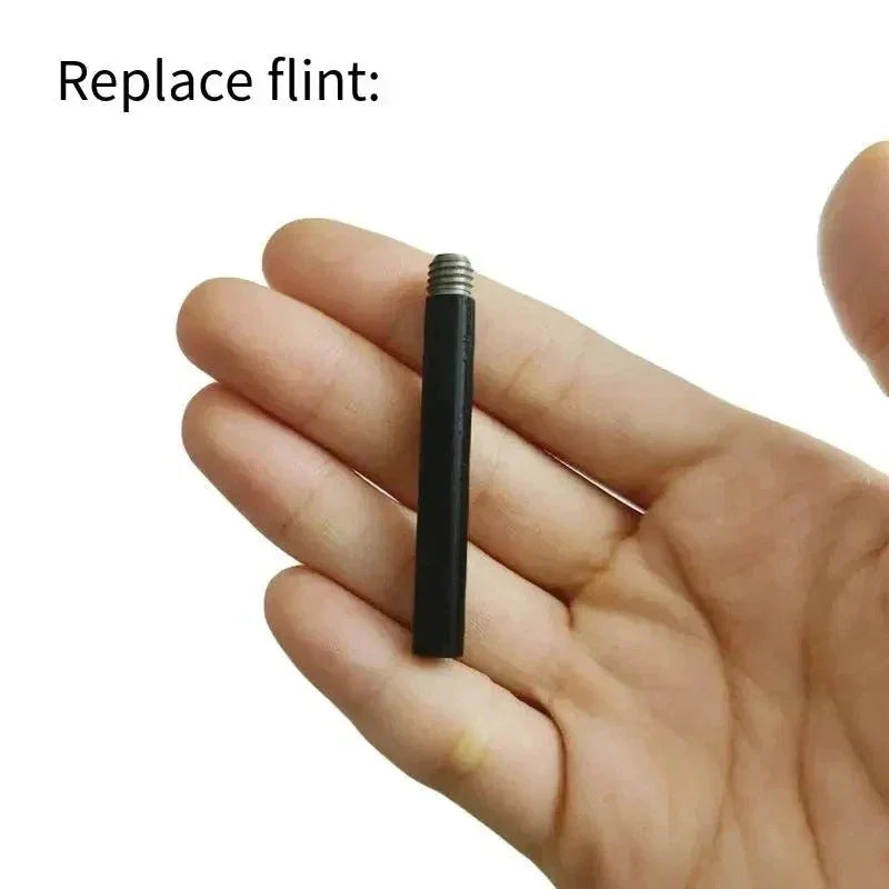 Hand holding an emergency fire starter stick designed for camping and outdoor survival