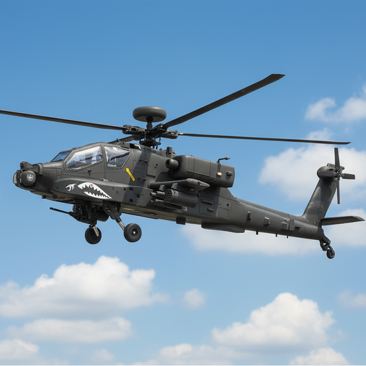 F11 AH-64D rc helicopter in black, ideal for outdoor flying and military enthusiasts