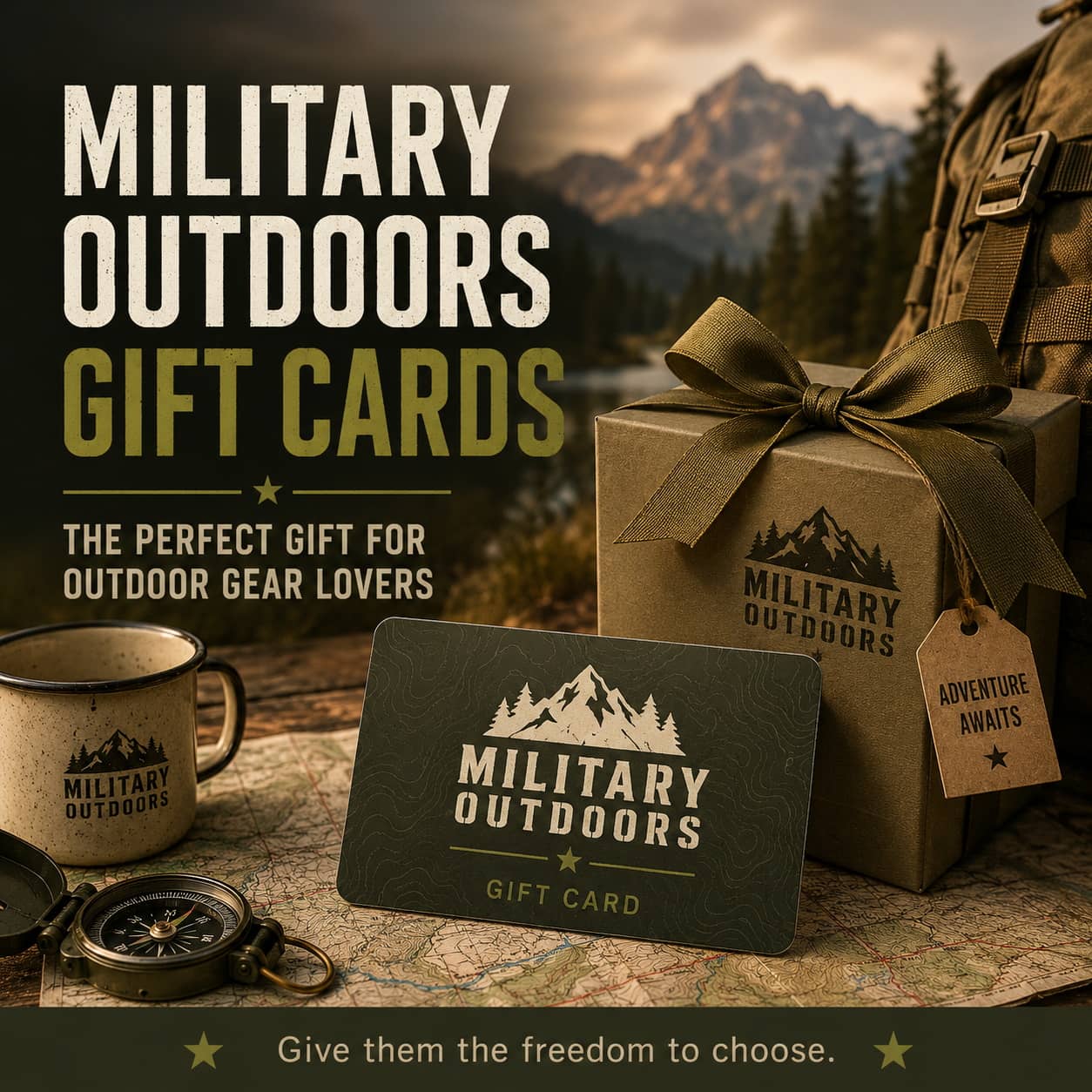 Military Outdoors gift card for outdoor gear lovers and adventurers