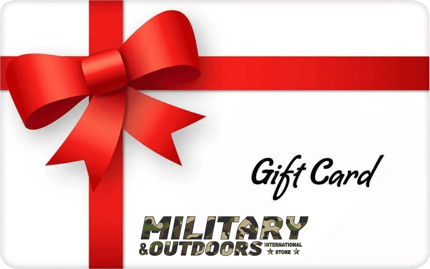 Military Outdoors Gift Card with Red Bow for Adventurous Gifts 