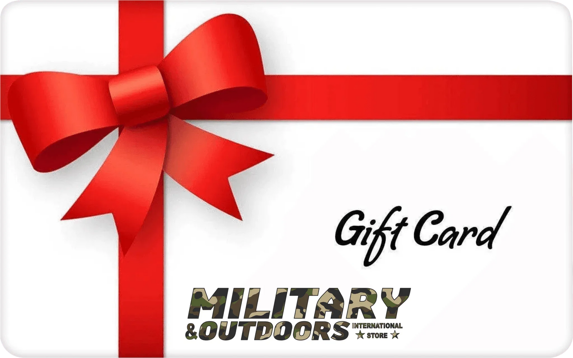 Military Outdoors Gift Card with Red Bow for Adventurous Gifts 