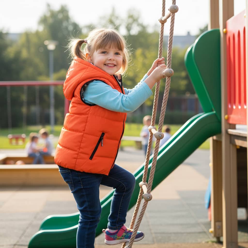 Bright orange kids hooded vest perfect for outdoor play