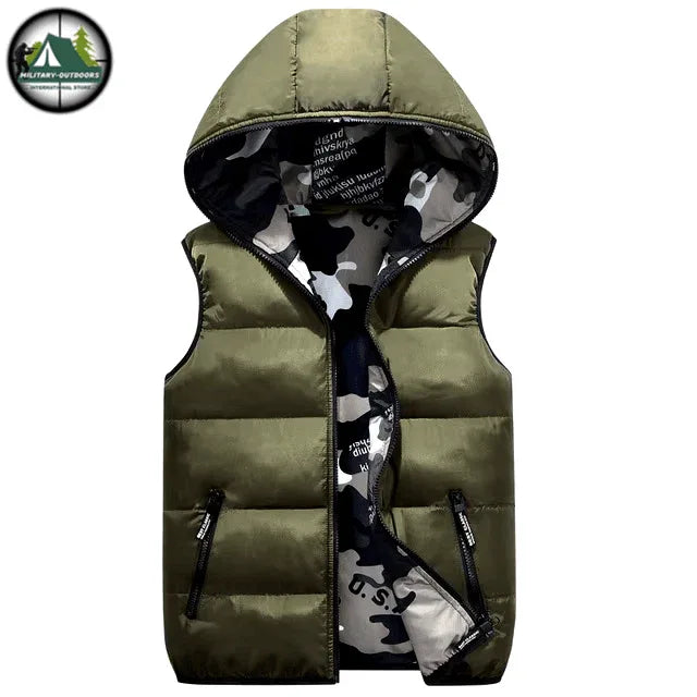 Kids Hooded Vest in Olive Green for Warmth and Style