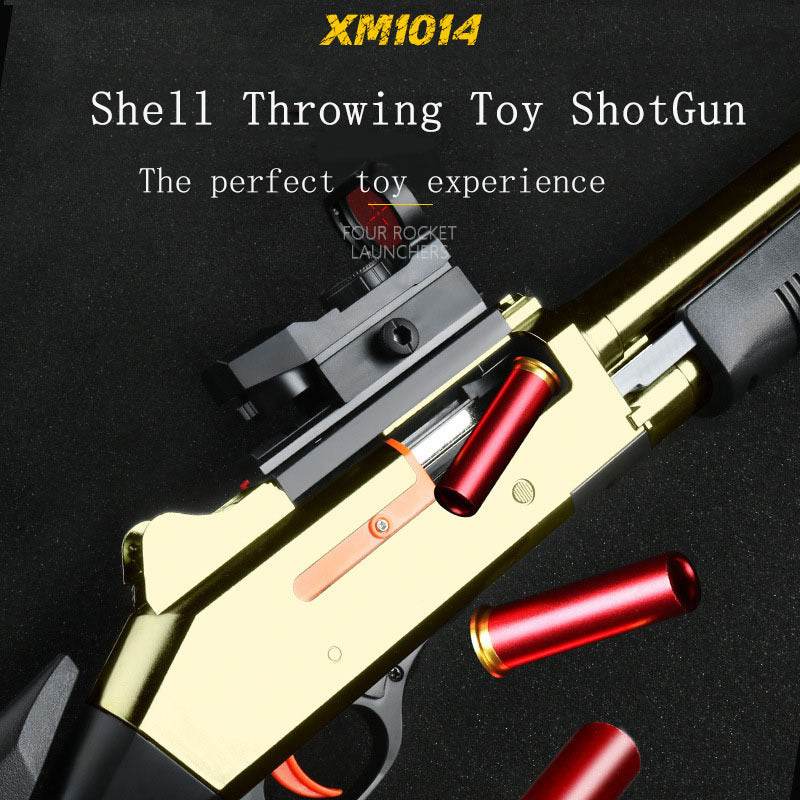 Shell ejecting shotgun toy with realistic design and bright red shells for fun playtime adventures