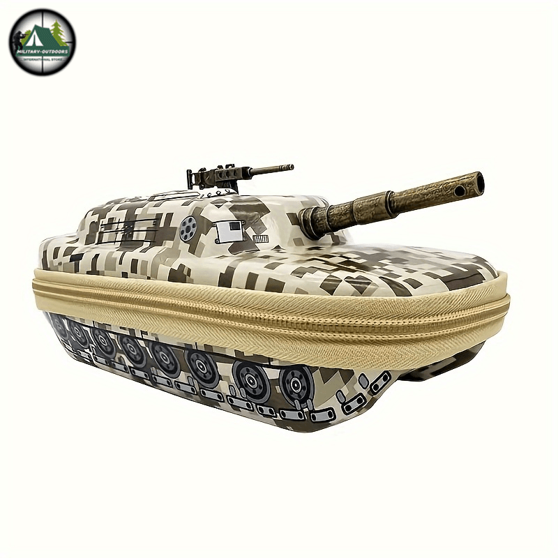 Tank pen pouch for kids in camouflage design with realistic tank features and zipper closure