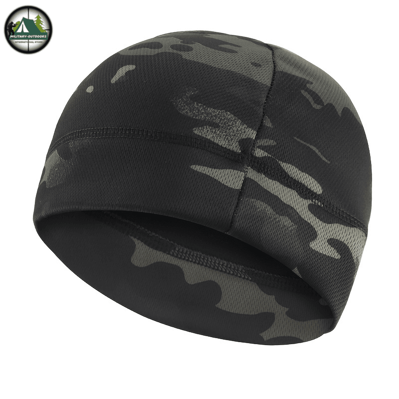 Black and gray camo windproof fleece winter cap for cold weather protection outdoors