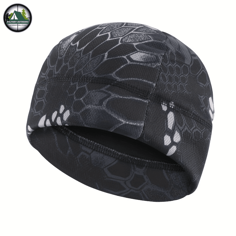 Black camouflage windproof fleece winter cap designed for outdoor activities