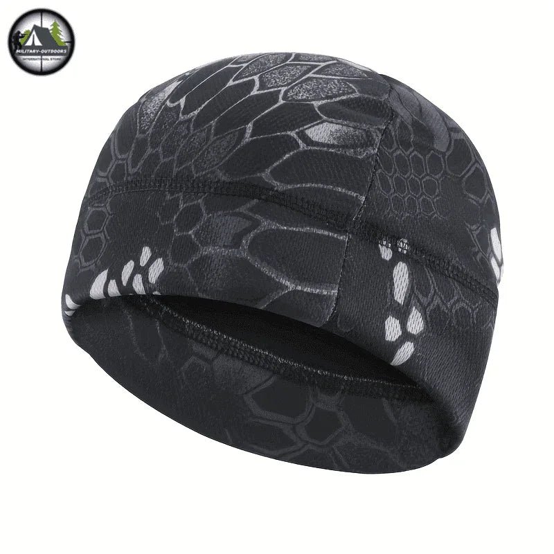 Black camouflage windproof fleece winter cap designed for outdoor activities