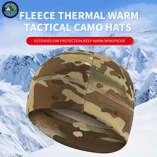 Fleece thermal warm tactical camo hat with extended ear protection, windproof fleece winter cap