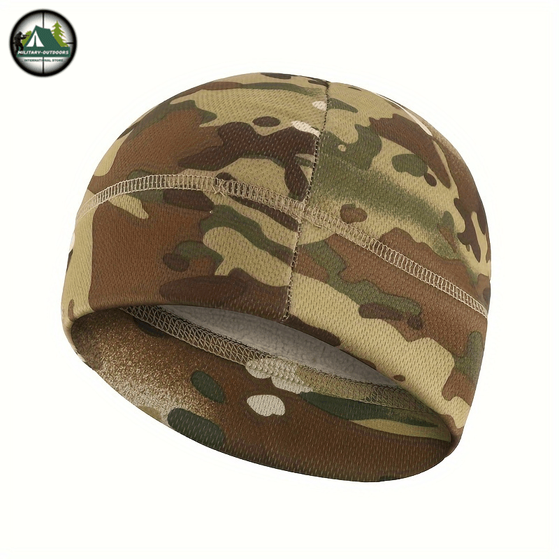 Windproof fleece winter cap in camouflage pattern for outdoor activities and cold weather protection