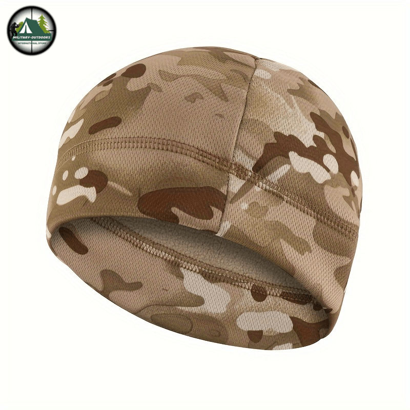Camo windproof fleece winter cap designed for warmth and outdoor activities