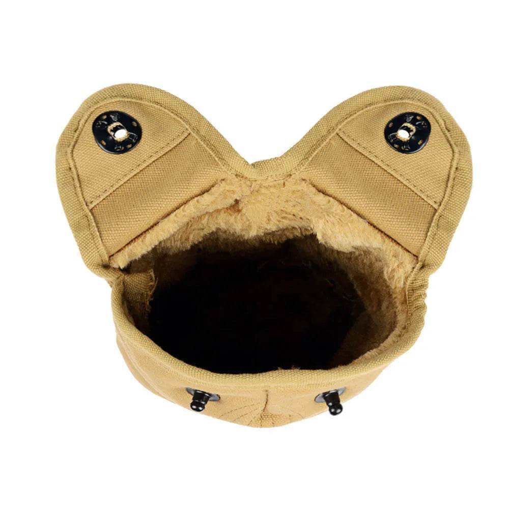 WW2 US Army Dining Plate replica khaki canvas cover lined with fur and metal snap closures Military Outdoors
