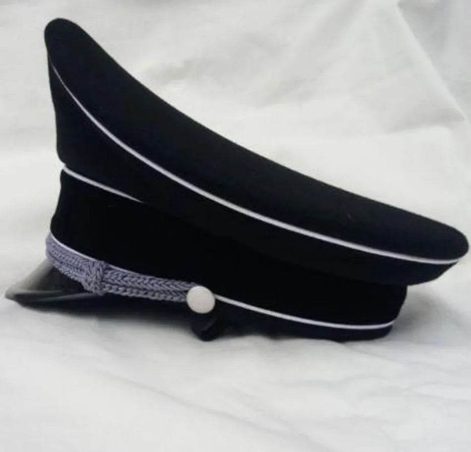 Replica WWII German Officer Hat in black with silver details and traditional design for collectors