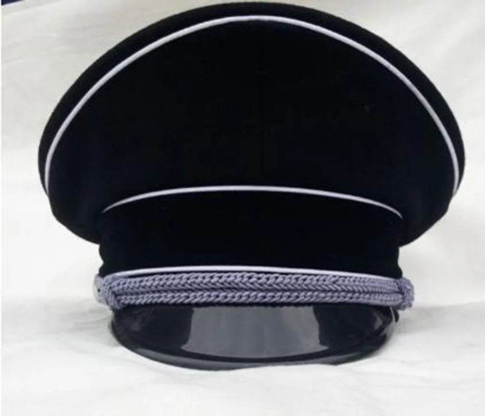 Replica WWII German Officer Hat with Black Fabric and Silver Trim for Collectors and Reenactors