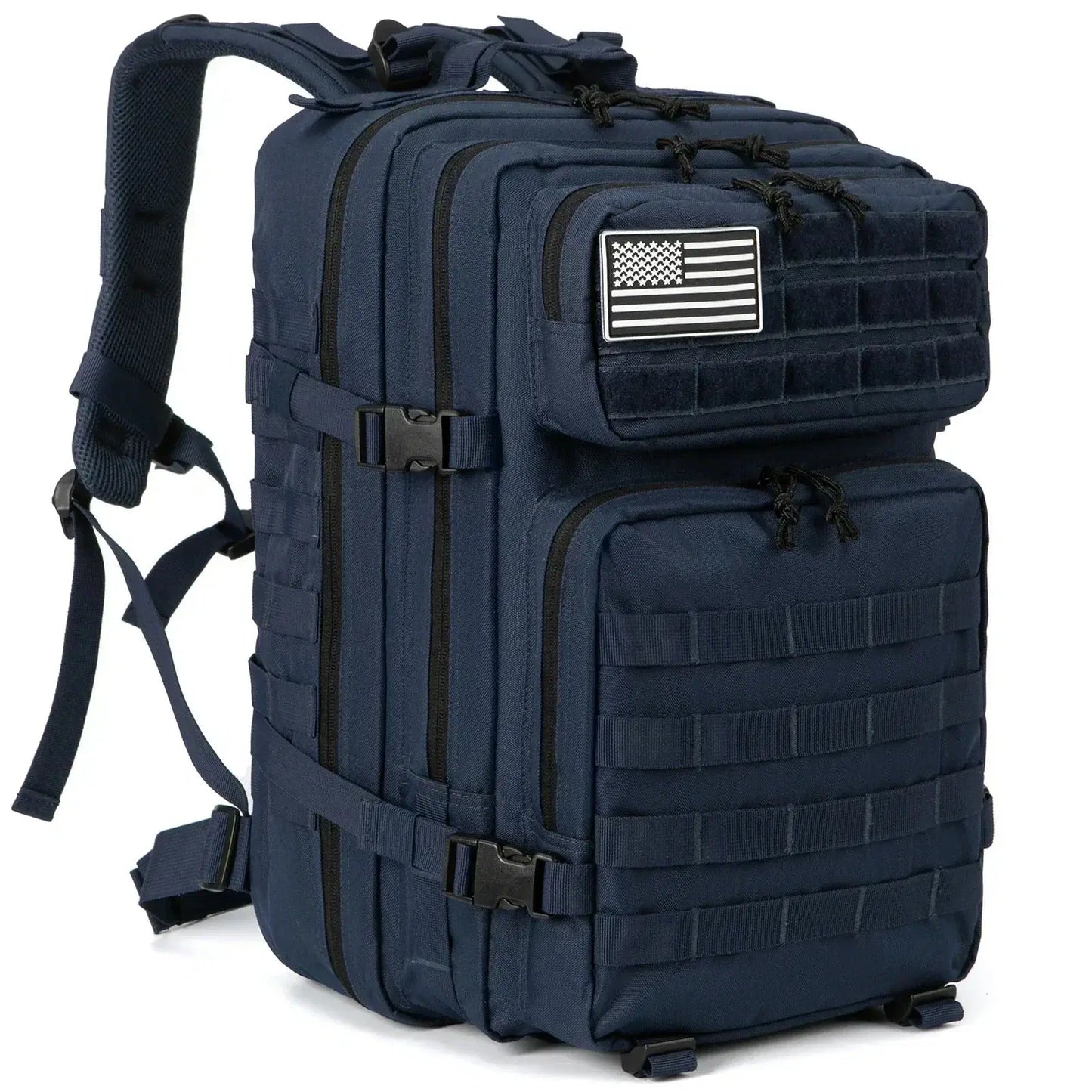 Durable 45L military rucksack in navy with utility pockets and adjustable straps for outdoor adventures