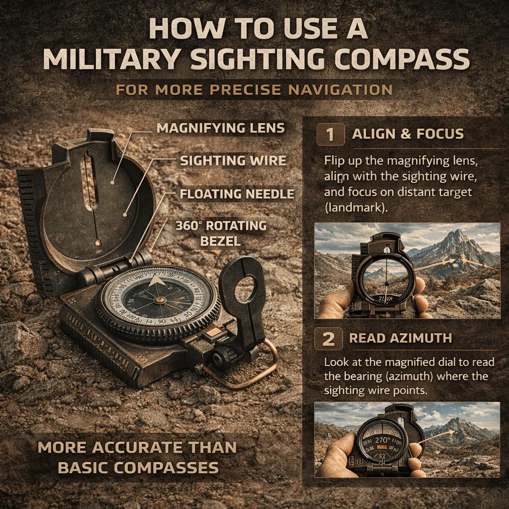 Military Sighting Compass with 360 Rotating Bezel for Accurate Navigation