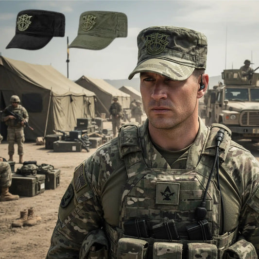 Military-Outdoors Special Forces Cap in Black and Olive Green for outdoor enthusiasts and military fans