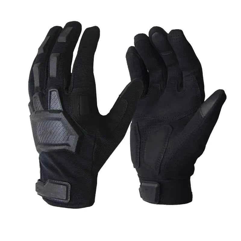 Black military-style gloves for tactical and outdoor activities