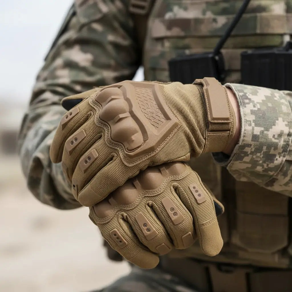 Military-style gloves with reinforced grip and breathable design for outdoor and combat use