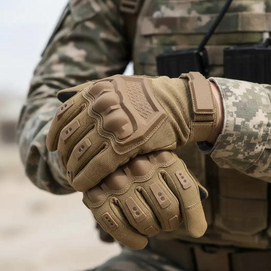 Military-style gloves with reinforced grip and breathable design for outdoor and combat use