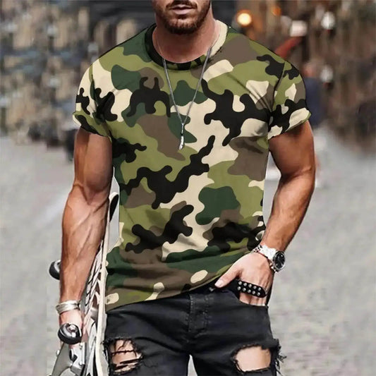 Military Style T-Shirt in Green Camo for Casual Wear