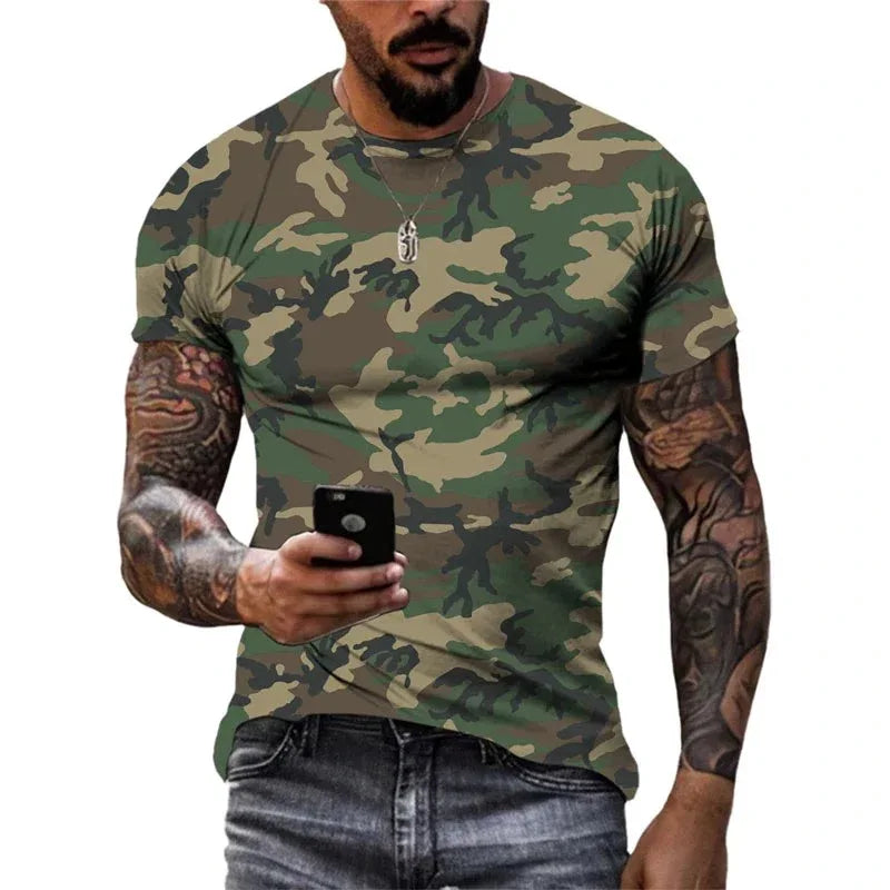 Military Style T-Shirt in Camouflage for Outdoor Activities