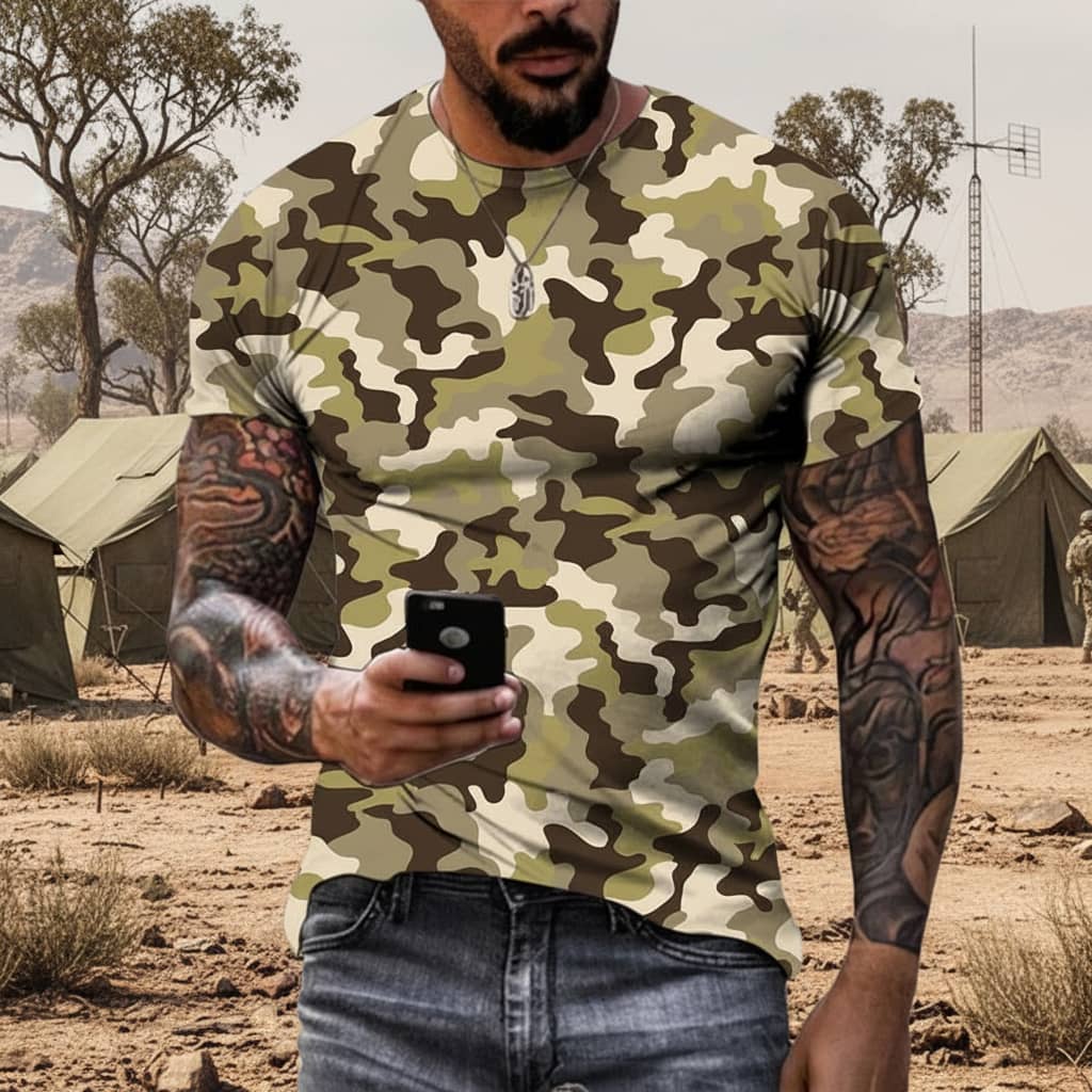 Military T-Shirt in camo design, perfect for outdoor activities and casual wear
