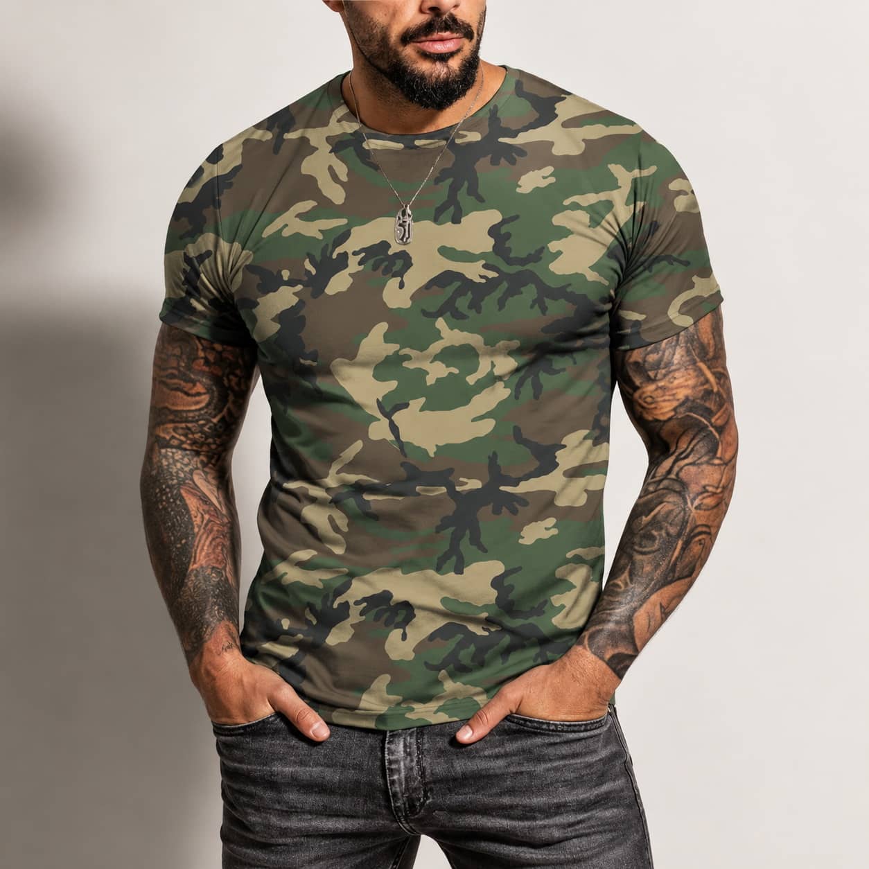 Military T-Shirt in green camouflage design for outdoor activities