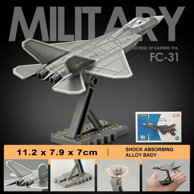 FC-31 military vehicle models on display with a sturdy stand and detailed design elements