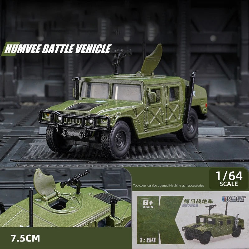 1-64 scale Humvee battle vehicle models with movable parts and military detailing for collectors of military vehicle models