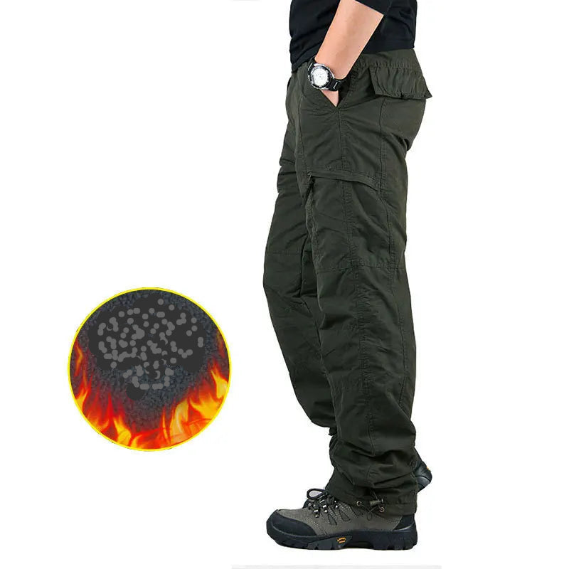 Black winter fleece military pants with multiple pockets for outdoor activities - Military-Outdoors.com